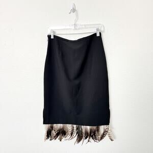[Vintage] 90's Express Size Small S Black Pencil Skirt Feathers Hem NWT